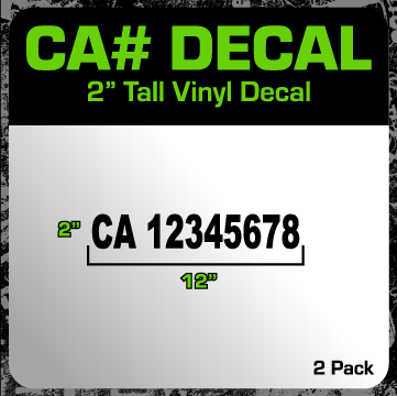 Small California (CA) Number Decal Package (2 Pack) 12"x2"