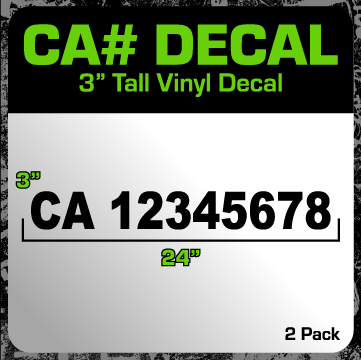 Large California (CA) Number Decal Package (2 Pack) 24"x3"